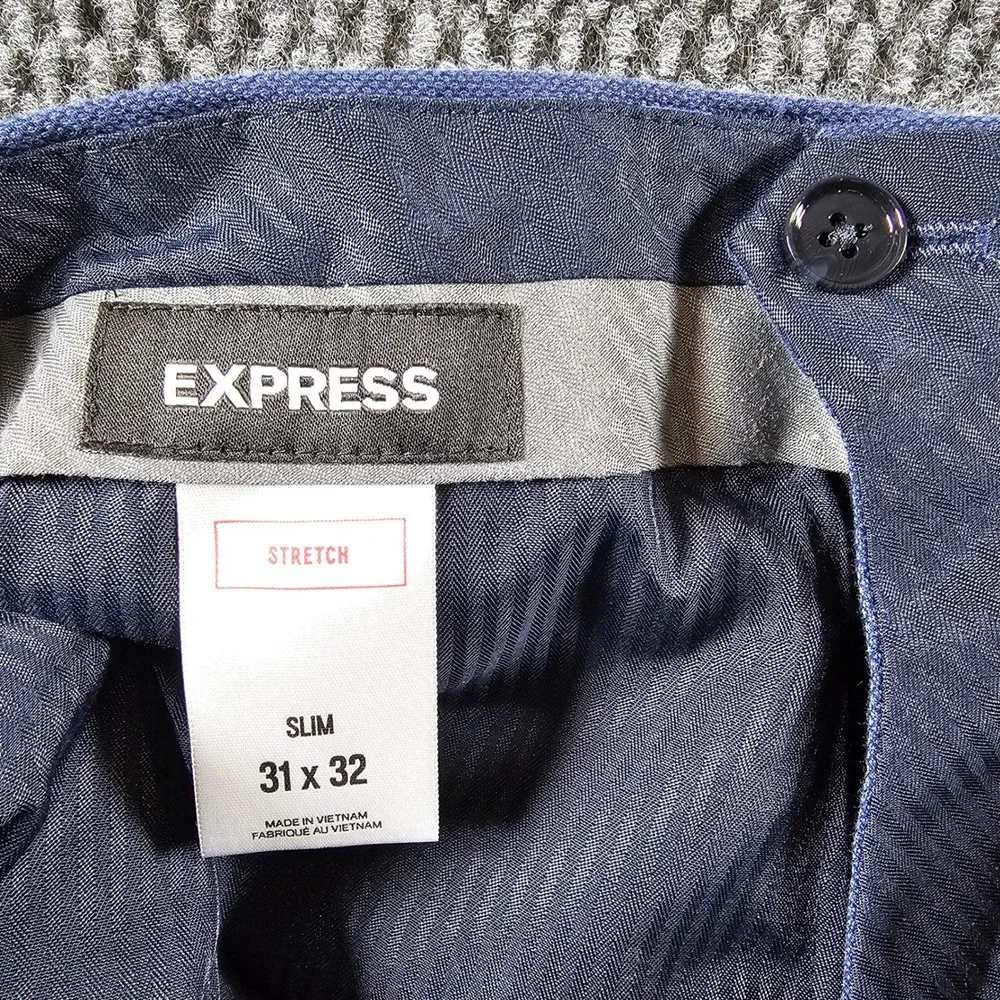 Express Mens Slim Stretch Chino‎ Pants Blue Textured 31x32 Cotton Blend Trousers